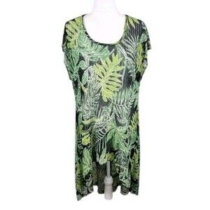 Cha Cha Vente Dress Women 3X Black Green Tropical Knit Coverup Mini Casual